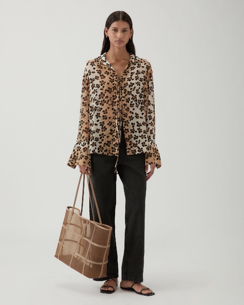 rejina pyo Saskia Shirt Viscose Chiffon Print Beige