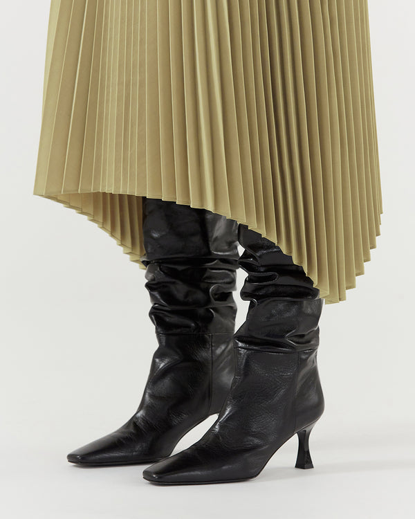 Rejina Pyo Slouchy Knee High Boot Leather Crinkle Shiny Black