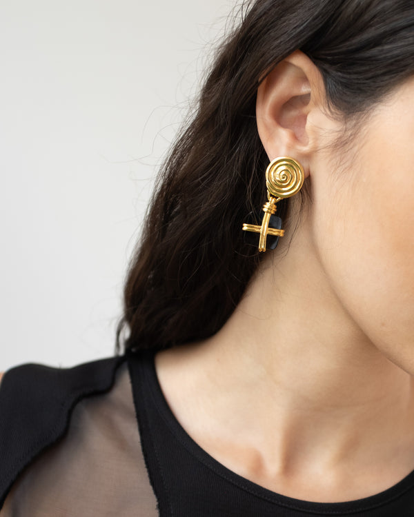 Rejina Pyo Squiggle Earrings Gold Plated With Black Onyx