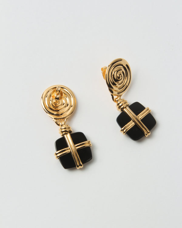 Rejina Pyo Squiggle Earrings Gold Plated With Black Onyx