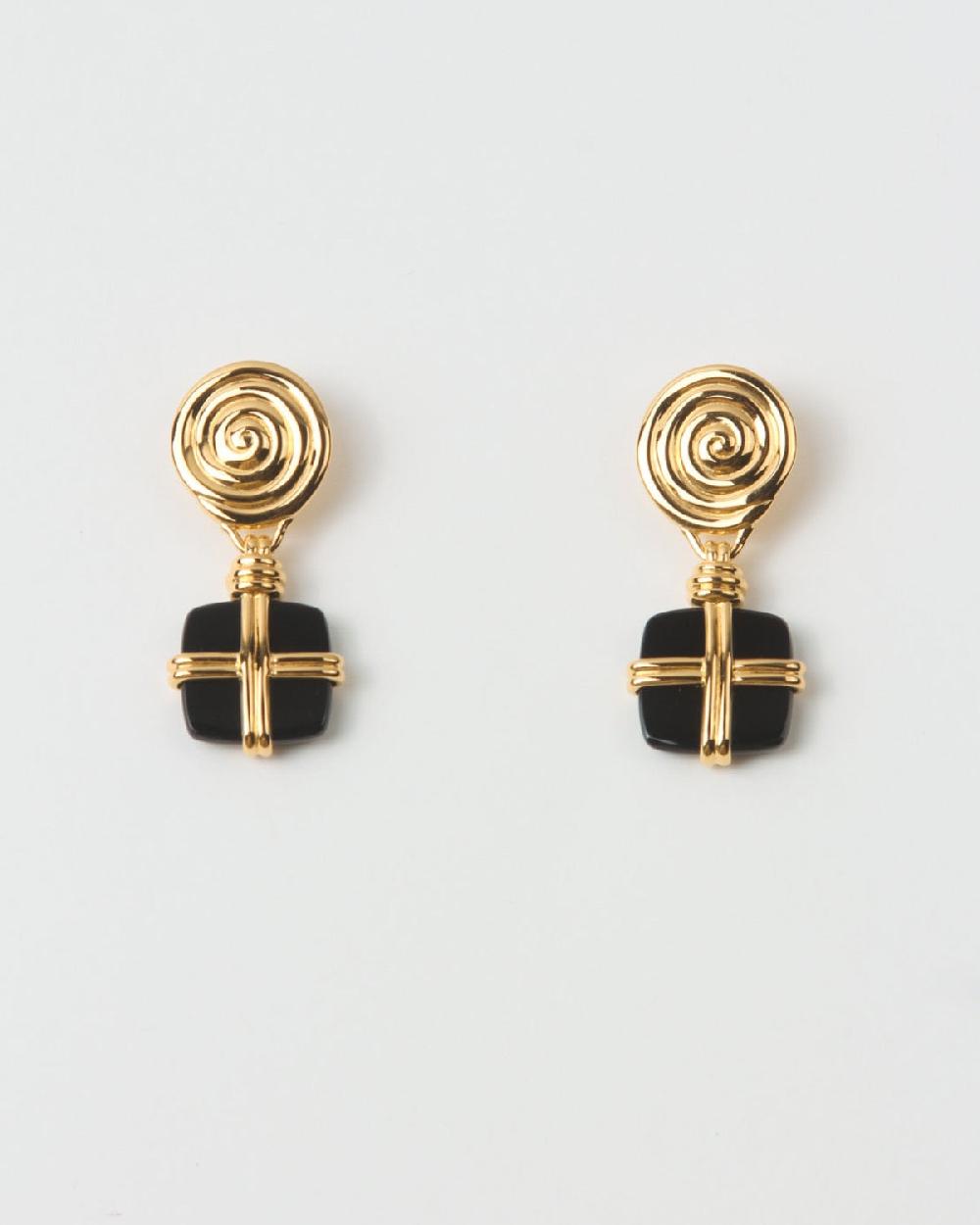 rejina pyo Squiggle Earrings Gold Plated with Black Onyx