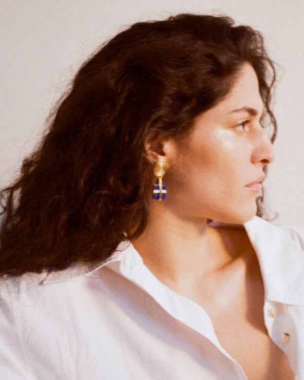 Rejina Pyo Squiggle Earrings Gold Plated With Lapis