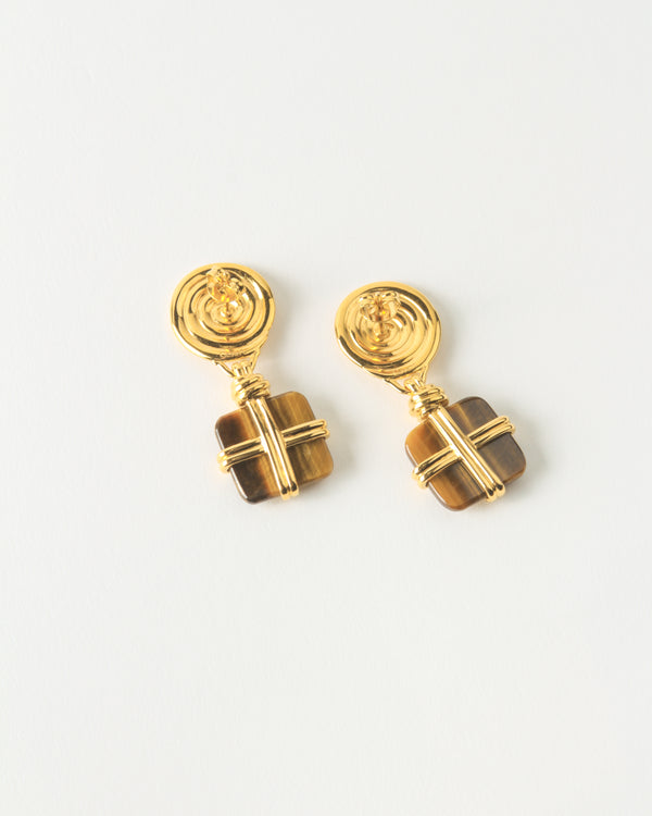 Rejina Pyo Squiggle Earrings Gold Plated With Tiger's Eye