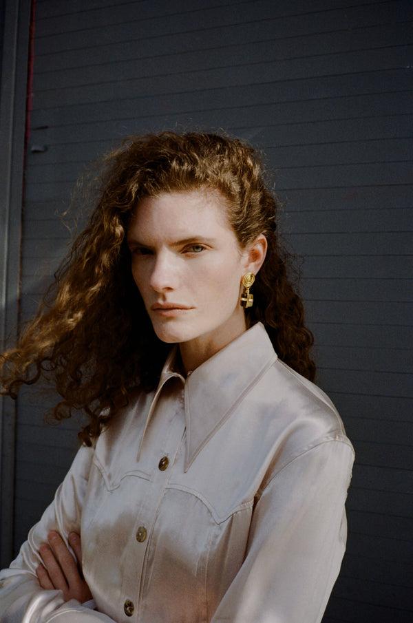 Rejina Pyo Squiggle Earrings Gold Plated With Tiger's Eye