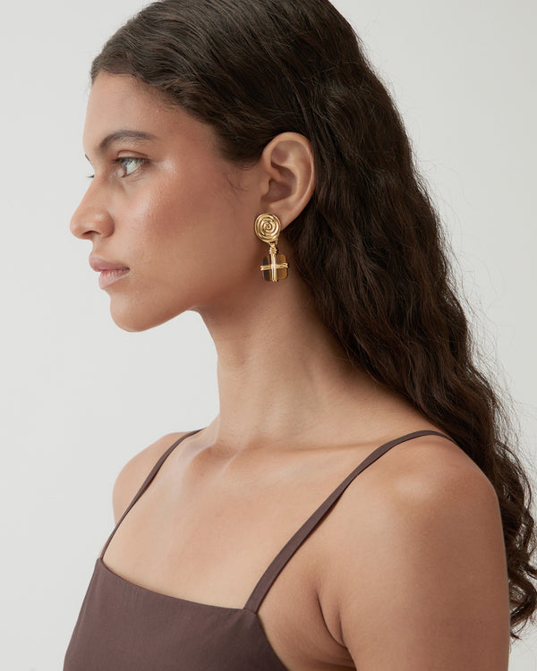 Rejina Pyo Squiggle Earrings Gold Plated With Tiger's Eye