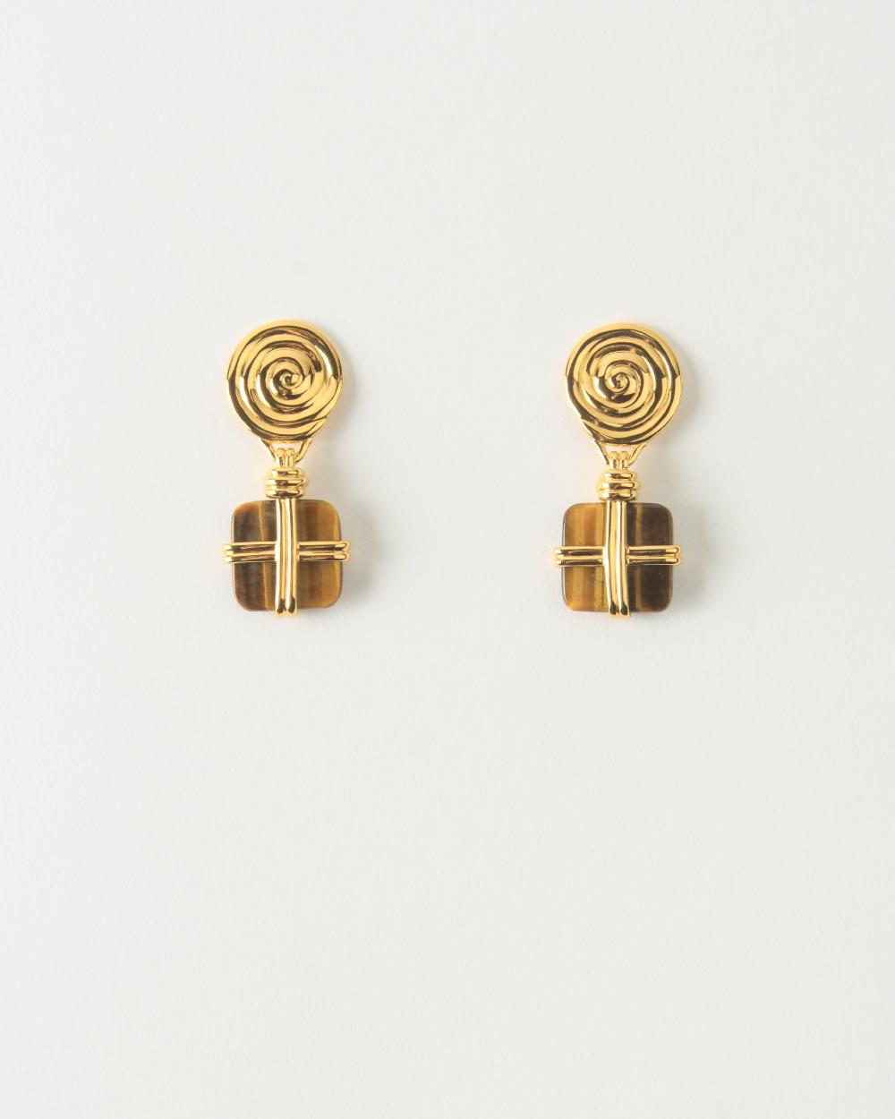 rejina pyo Squiggle Earrings Gold Plated with Tiger's Eye