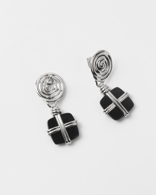 Rejina Pyo Squiggle Earrings Silver Plated With Black Onyx