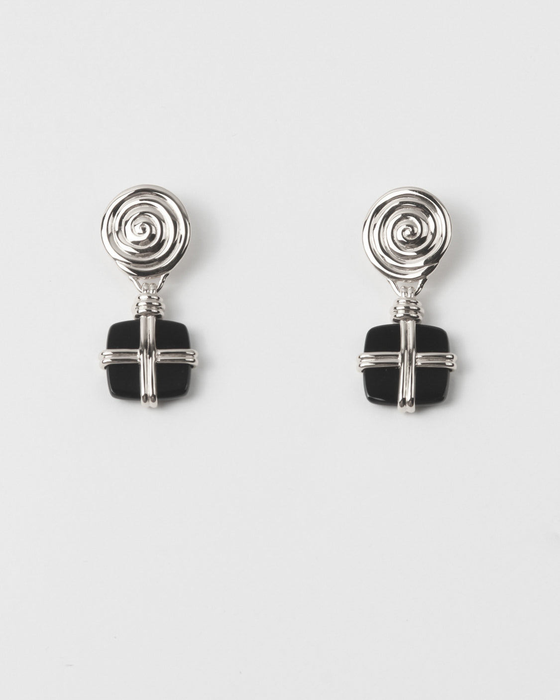rejina pyo Squiggle Earrings Silver Plated with Black Onyx