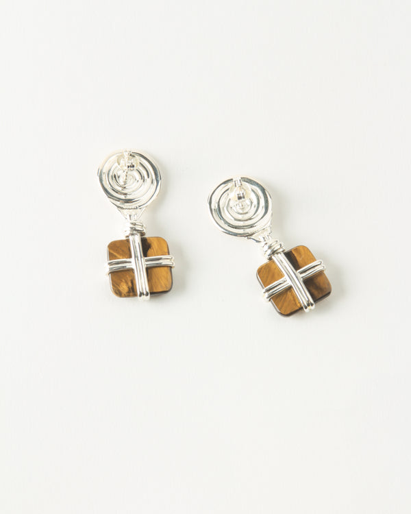 Rejina Pyo Squiggle Earrings Silver Plated With Tiger's Eye