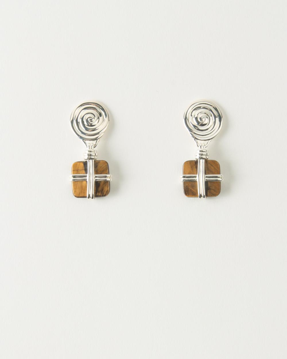 rejina pyo Squiggle Earrings Silver Plated with Tiger's Eye