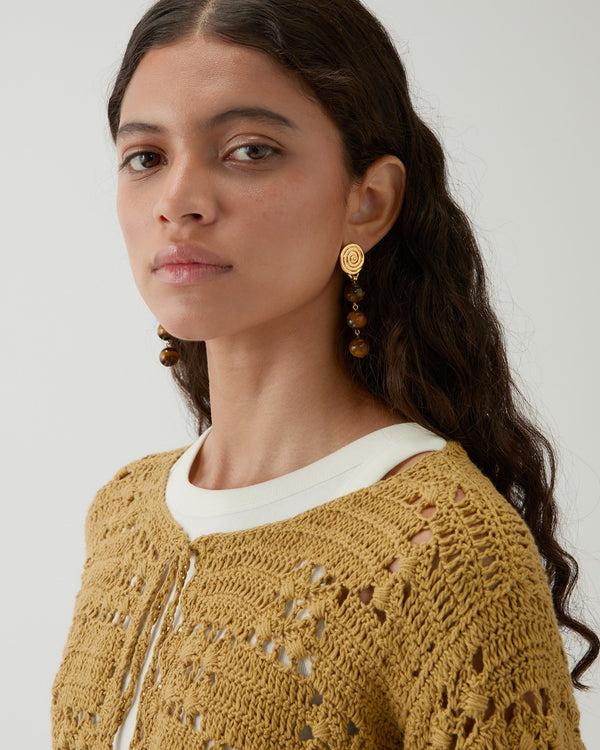 Rejina Pyo Swirl Droplet Earrings Gold Plated With Tiger's Eye