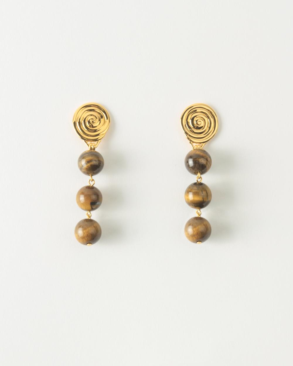 rejina pyo Swirl Droplet Earrings Gold Plated with Tiger's Eye
