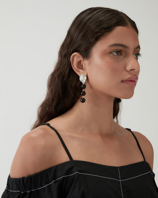 Rejina Pyo Swirl Droplet Earrings Silver Plated With Onyx