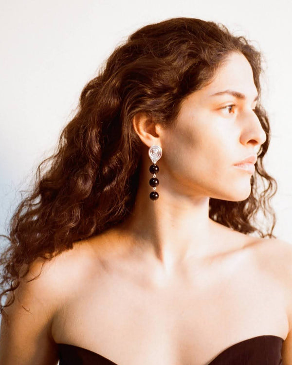 Rejina Pyo Swirl Droplet Earrings Silver Plated With Onyx