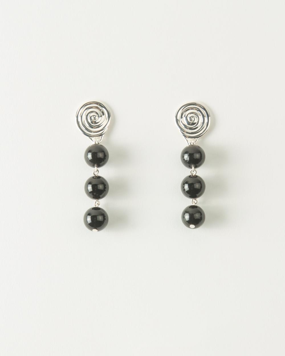 rejina pyo Swirl Droplet Earrings Silver Plated with Onyx
