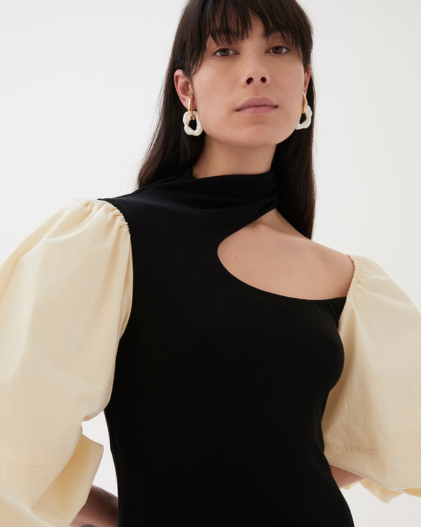 Rejina Pyo Tilly Dress Tencel Black + Organic Cotton Off-White