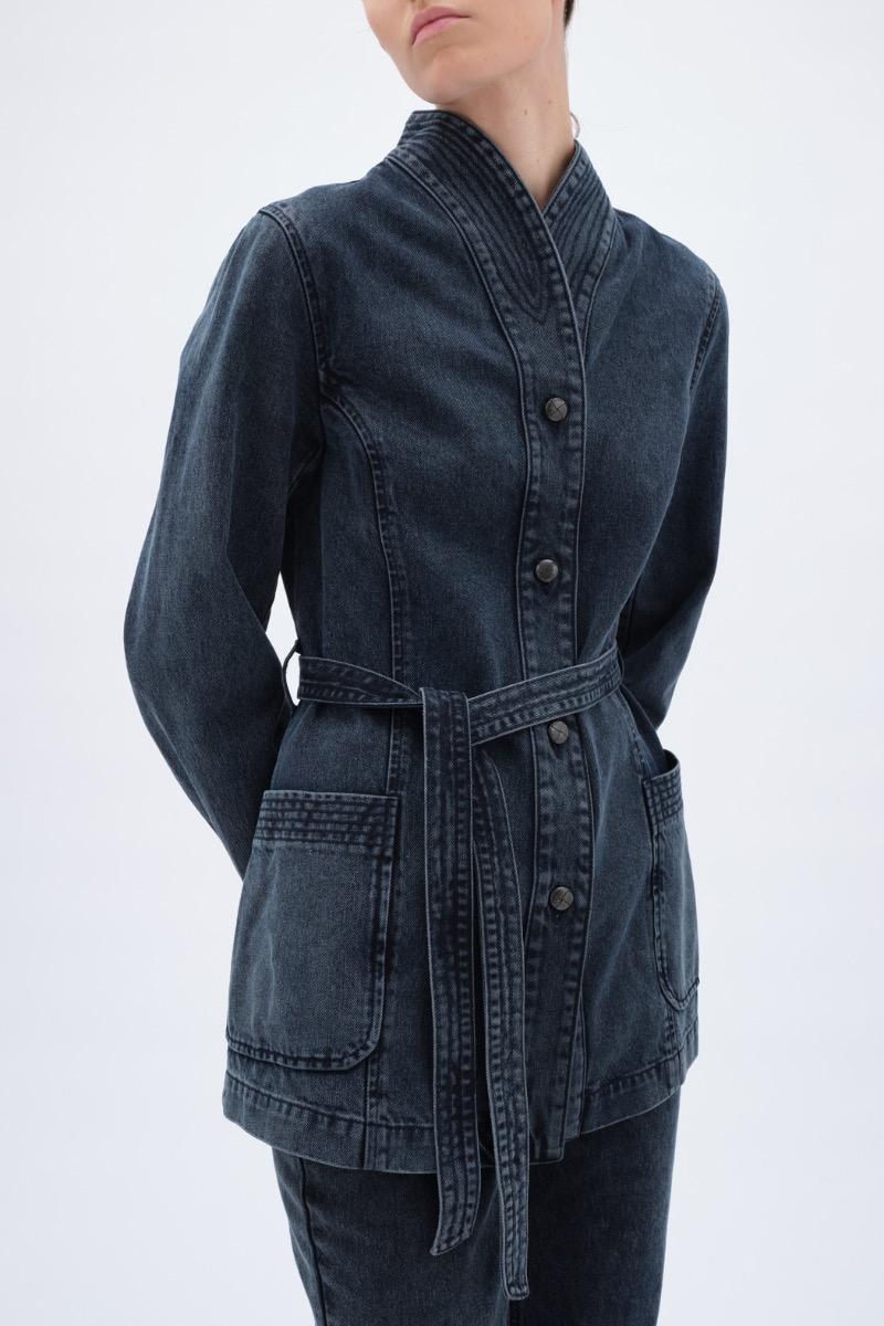 Remain Birger Christensen Belted Denim Jacket Black