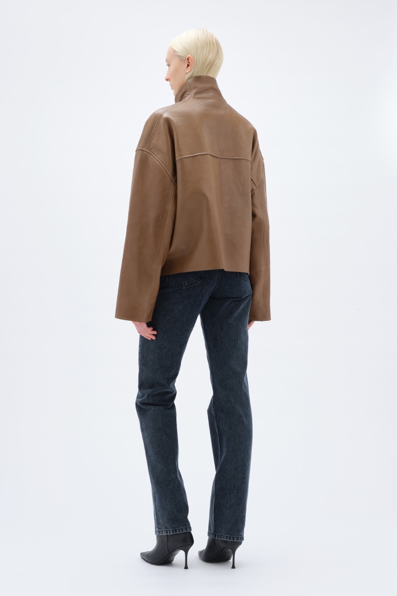 Remain Birger Christensen Bonded Leather Jacket Brown