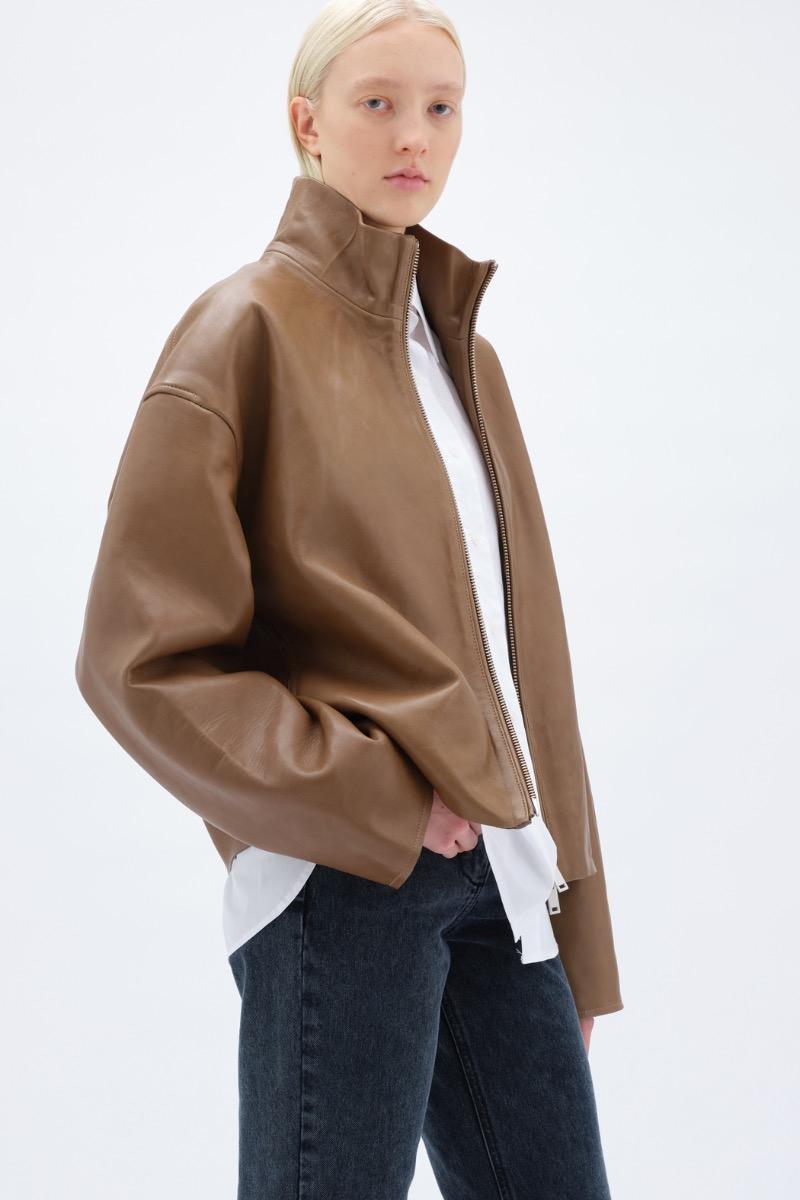 Remain Birger Christensen Bonded Leather Jacket Brown