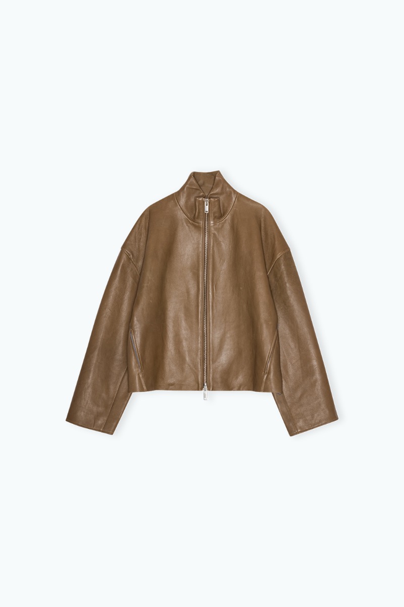 Remain Birger Christensen Bonded Leather Jacket Brown
