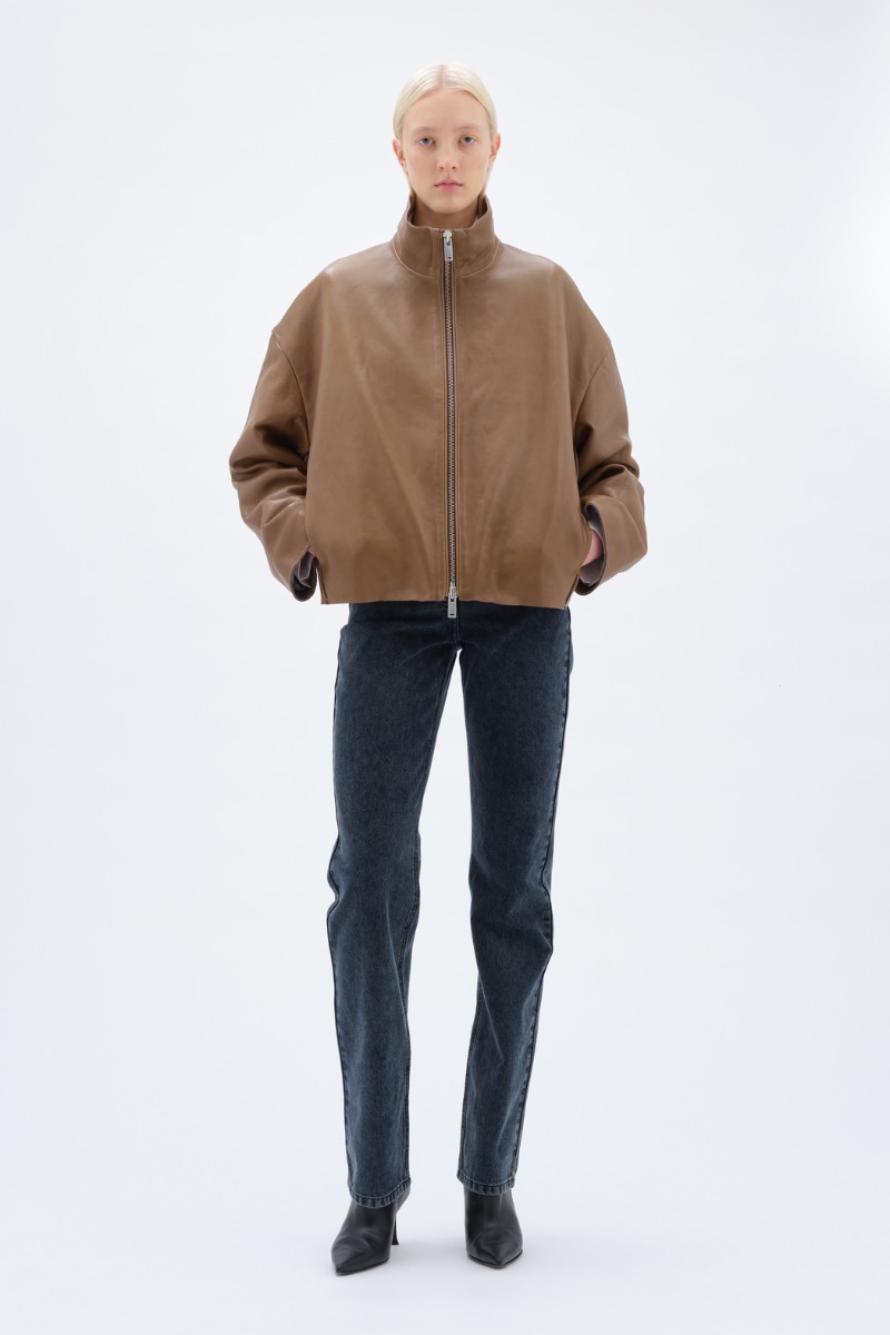 remain birger christensen Bonded Leather Jacket Brown