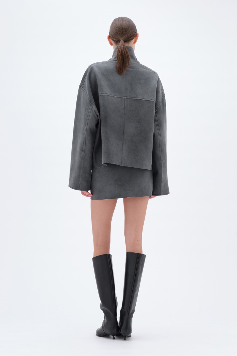 Remain Birger Christensen Bonded Leather Jacket Dark Grey