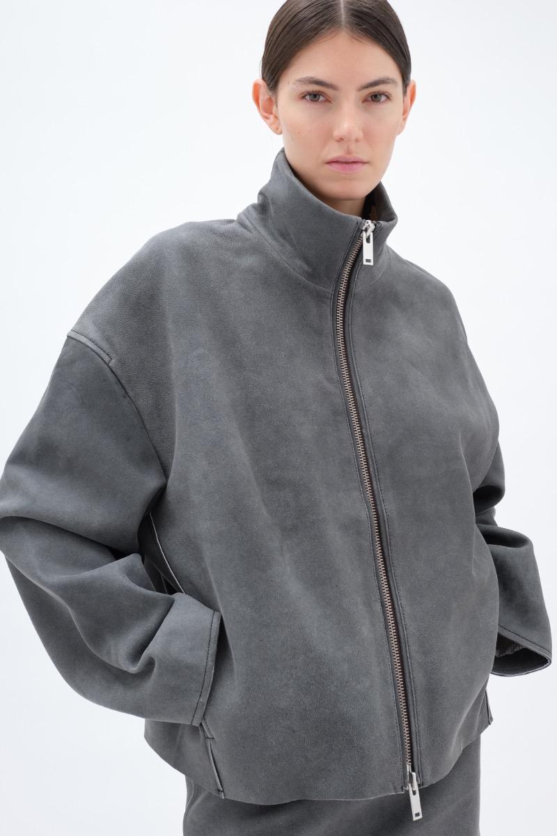 Remain Birger Christensen Bonded Leather Jacket Dark Grey