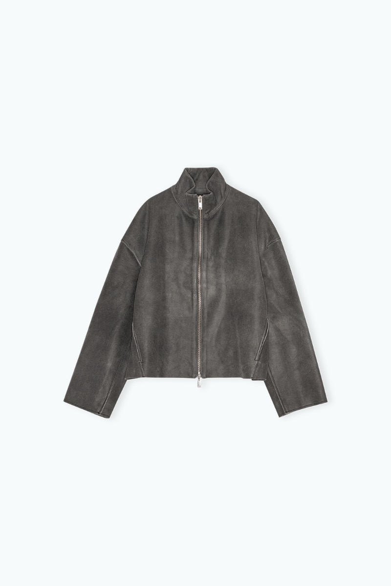 Remain Birger Christensen Bonded Leather Jacket Dark Grey
