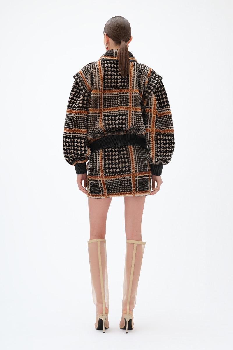 Remain Birger Christensen Check Shearling Jacket Orange Print