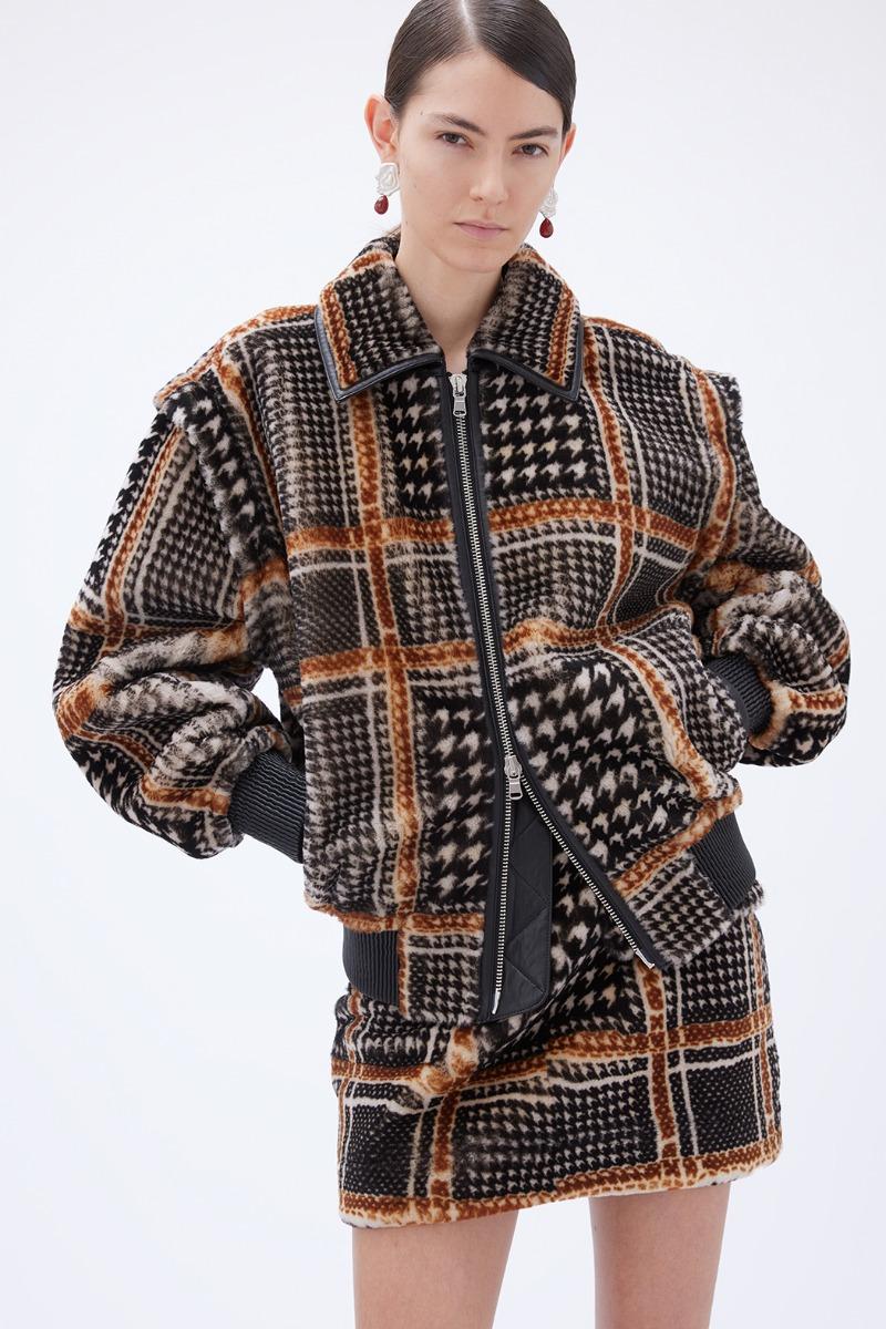 Remain Birger Christensen Check Shearling Jacket Orange Print