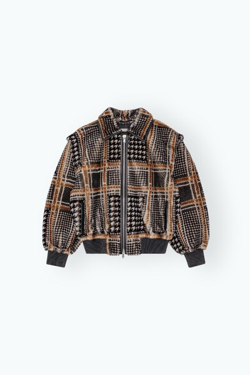 Remain Birger Christensen Check Shearling Jacket Orange Print