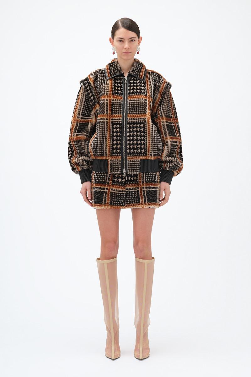 remain birger christensen Check Shearling Jacket Orange Print