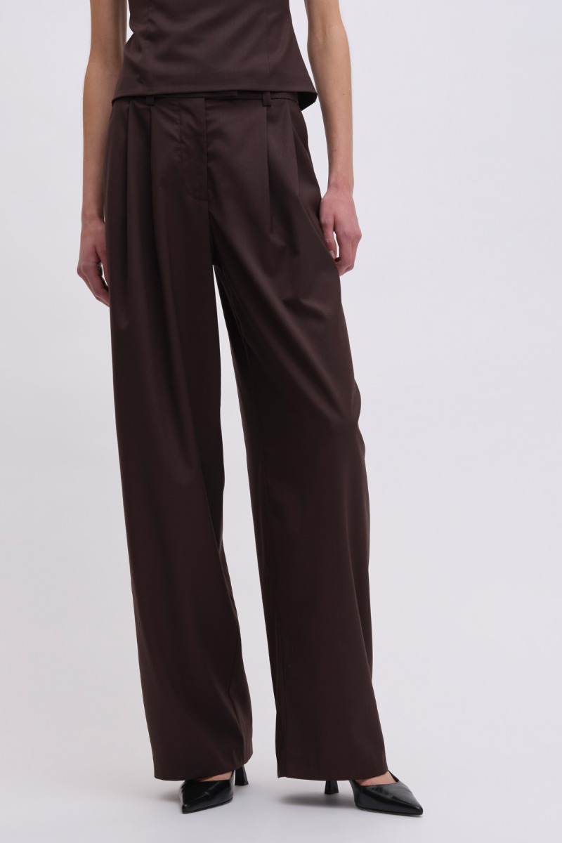 Remain Birger Christensen Cocoon Suiting Pants With Pleats Dark Brown