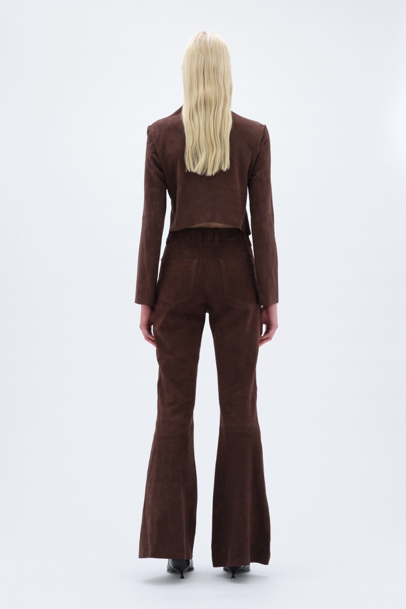 Remain Birger Christensen Flared Suede Pants Dark Brown