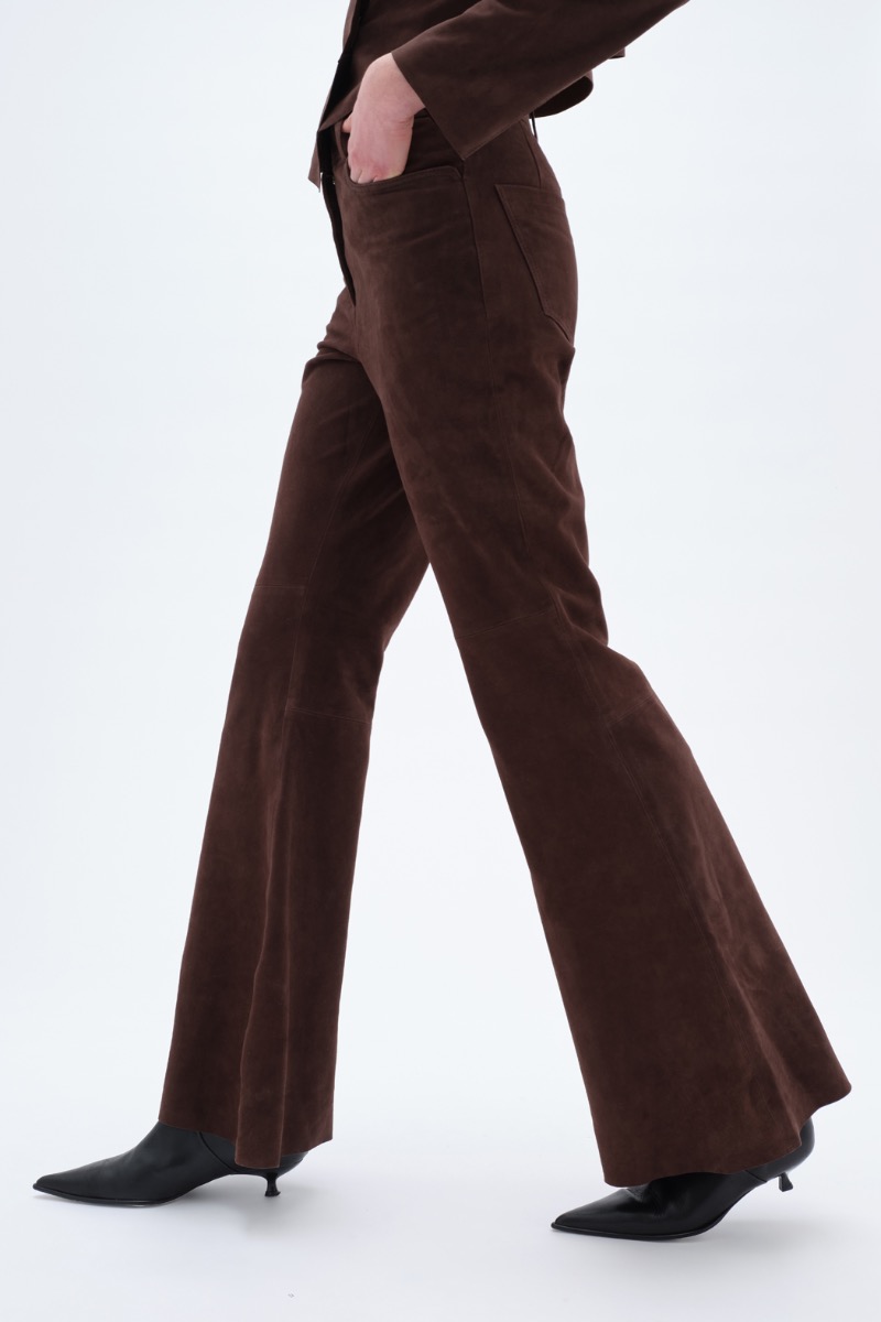 Remain Birger Christensen Flared Suede Pants Dark Brown