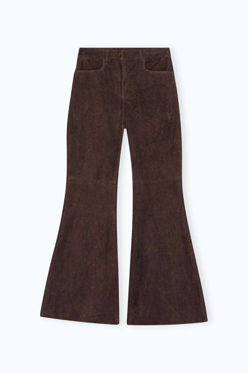 Remain Birger Christensen Flared Suede Pants Dark Brown