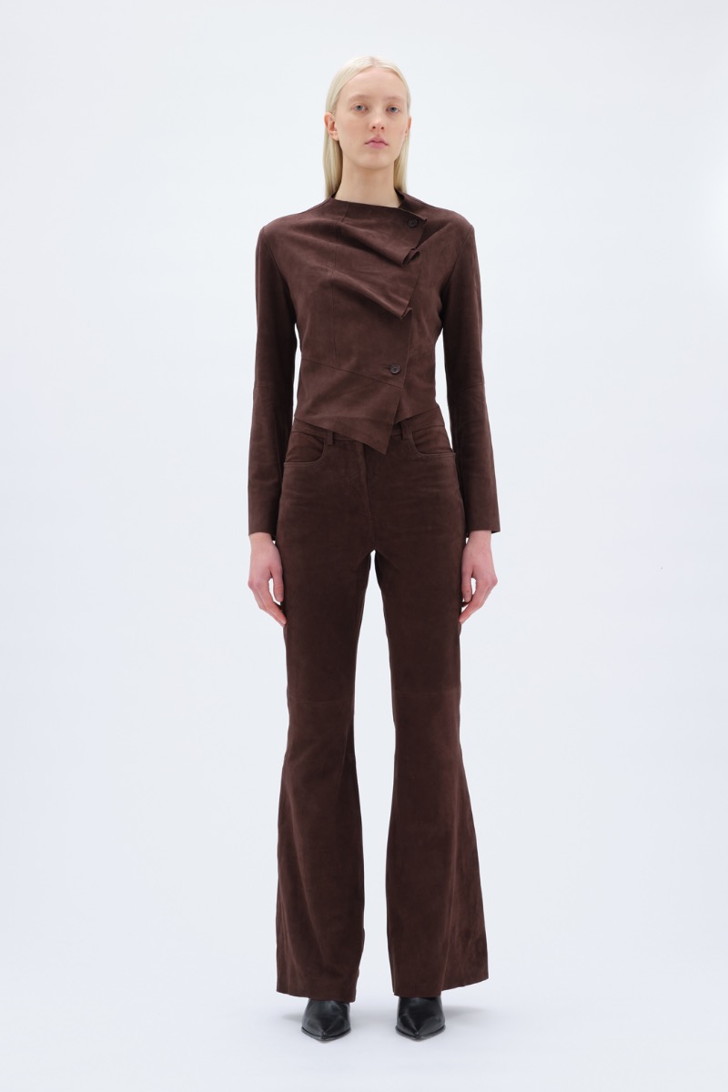remain birger christensen Flared Suede Pants Dark Brown
