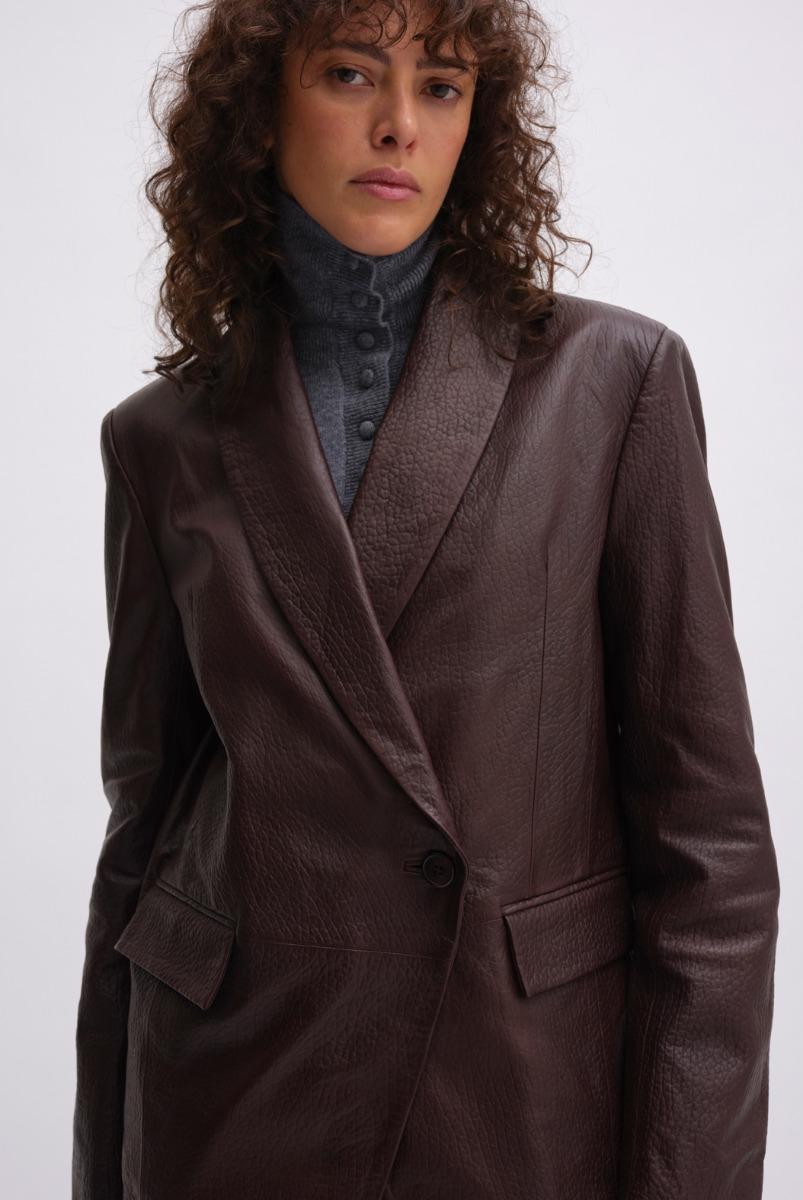 Remain Birger Christensen Heavy Leather Blazer Bordeaux