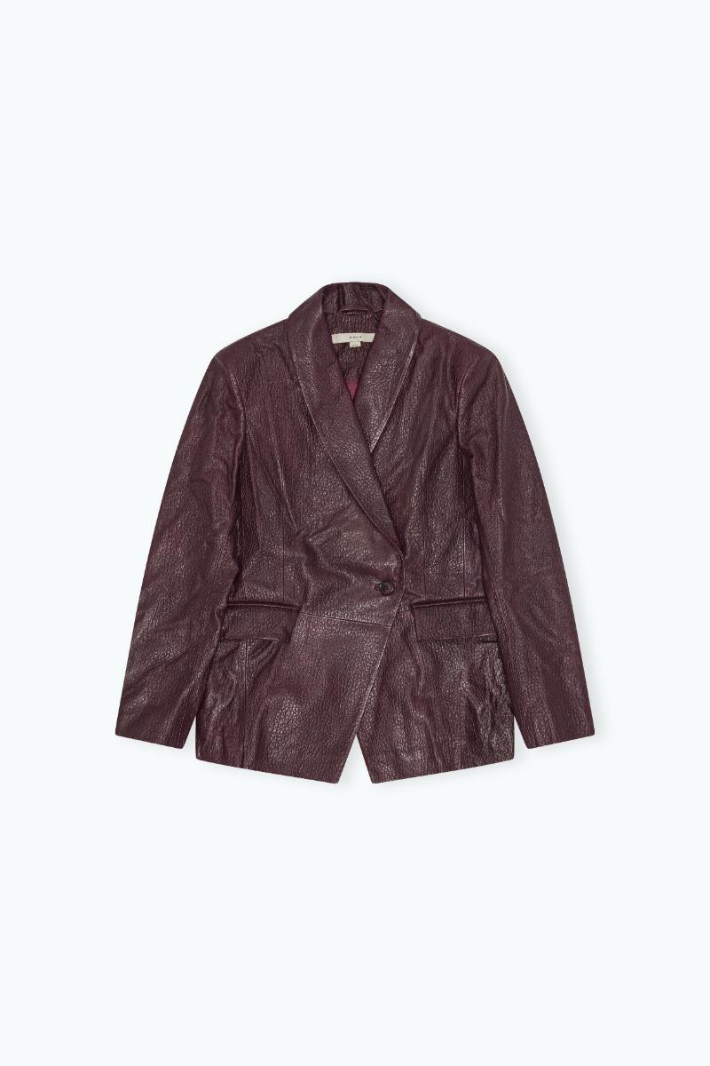 Remain Birger Christensen Heavy Leather Blazer Bordeaux