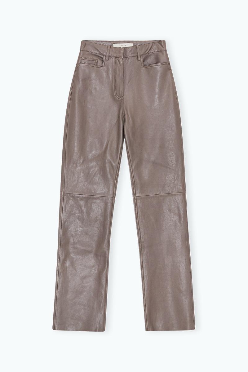 Remain Birger Christensen High Waist Leather Pants Brown