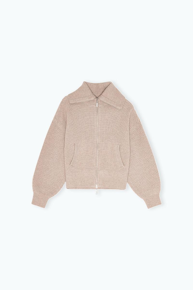remain birger christensen Knitted Cropped Bomber Beige