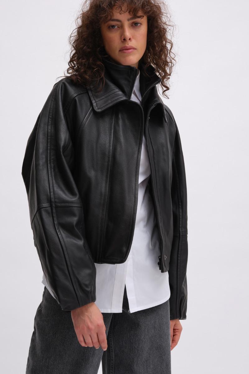 Remain Birger Christensen Leather Bomber Jacket Black