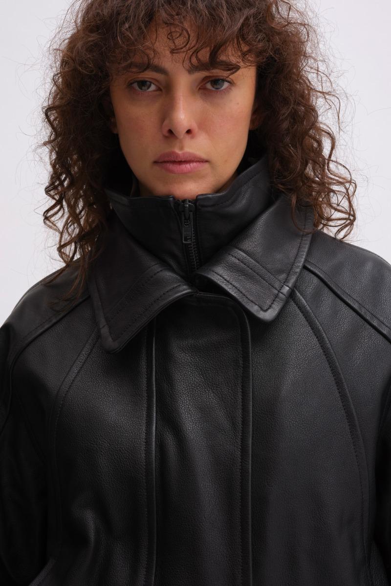 Remain Birger Christensen Leather Bomber Jacket Black