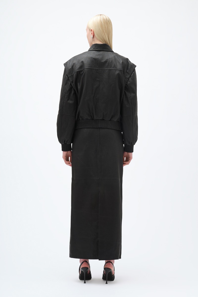 Remain Birger Christensen Leather Bomber Jacket Black