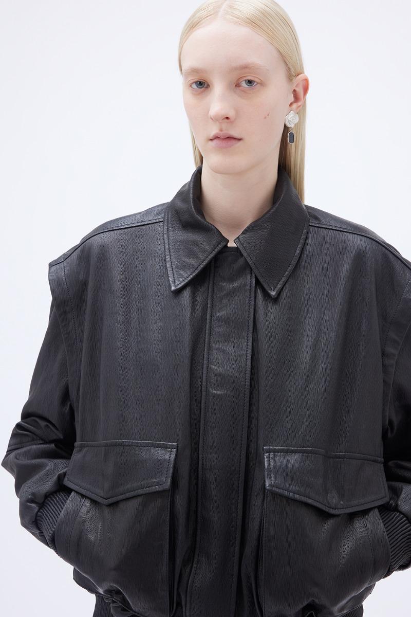 Remain Birger Christensen Leather Bomber Jacket Black