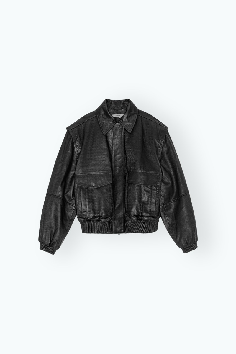 Remain Birger Christensen Leather Bomber Jacket Black