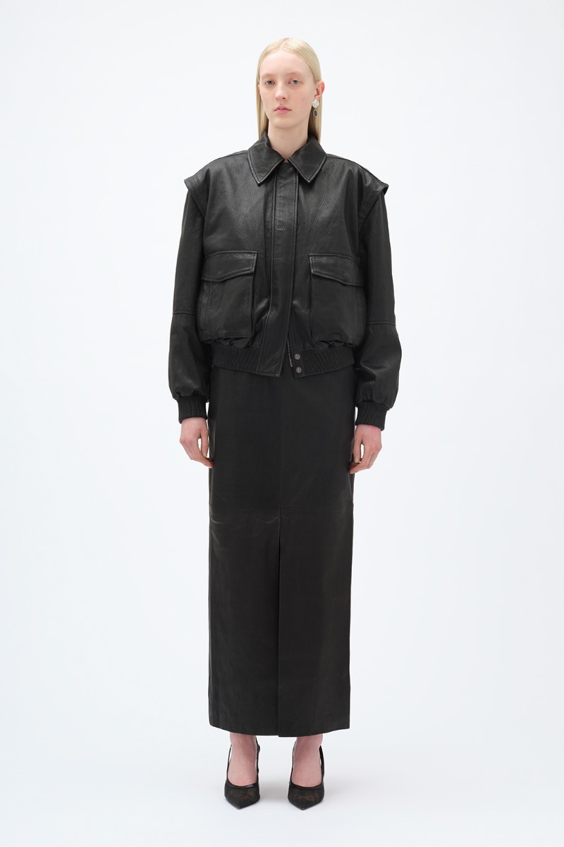 remain birger christensen Leather Bomber Jacket Black