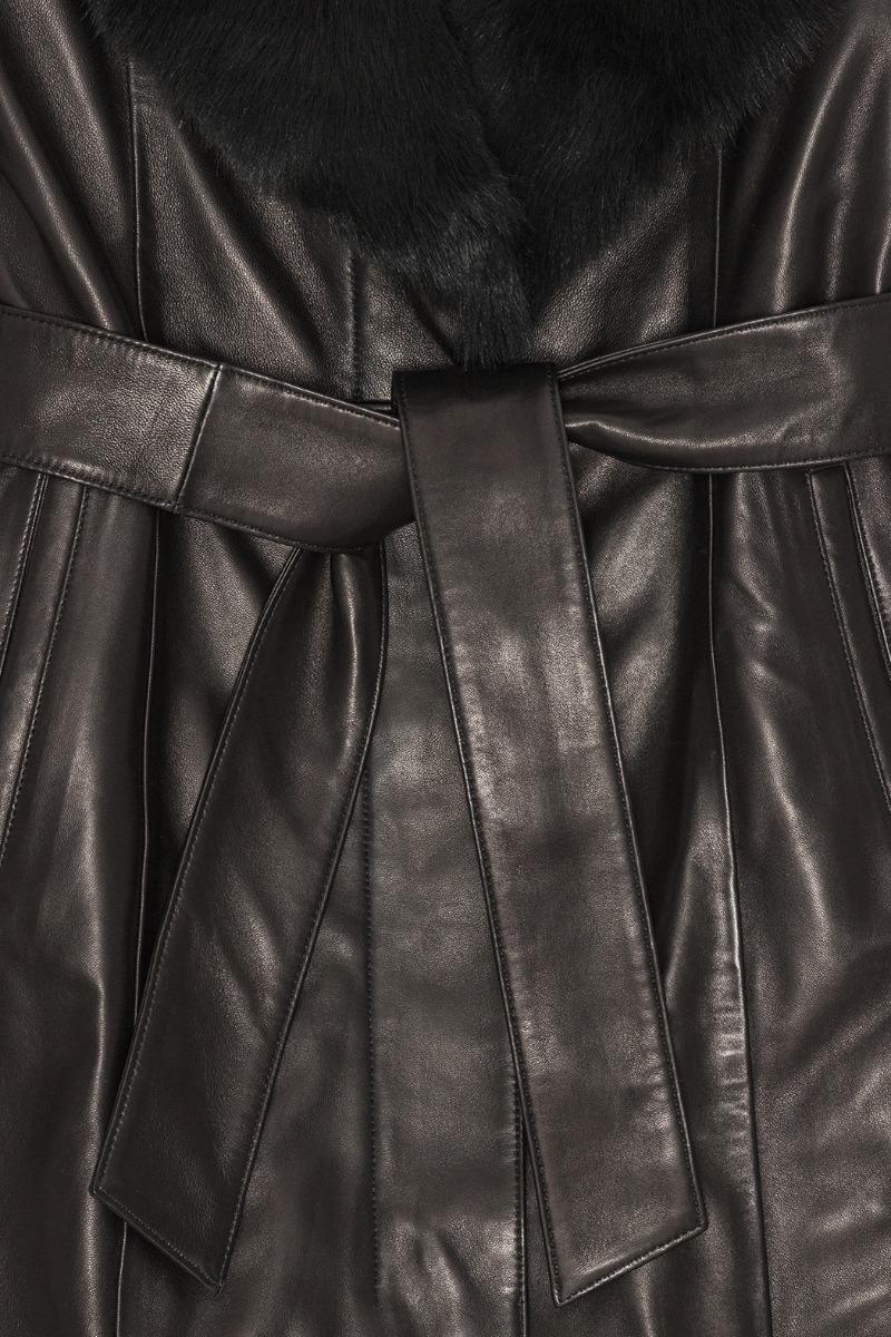 Remain Birger Christensen Leather Trench With Fur Collar Black