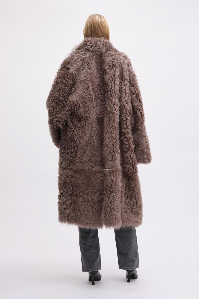 remain Birger Christensen Long Hair Shearling Coat Brown