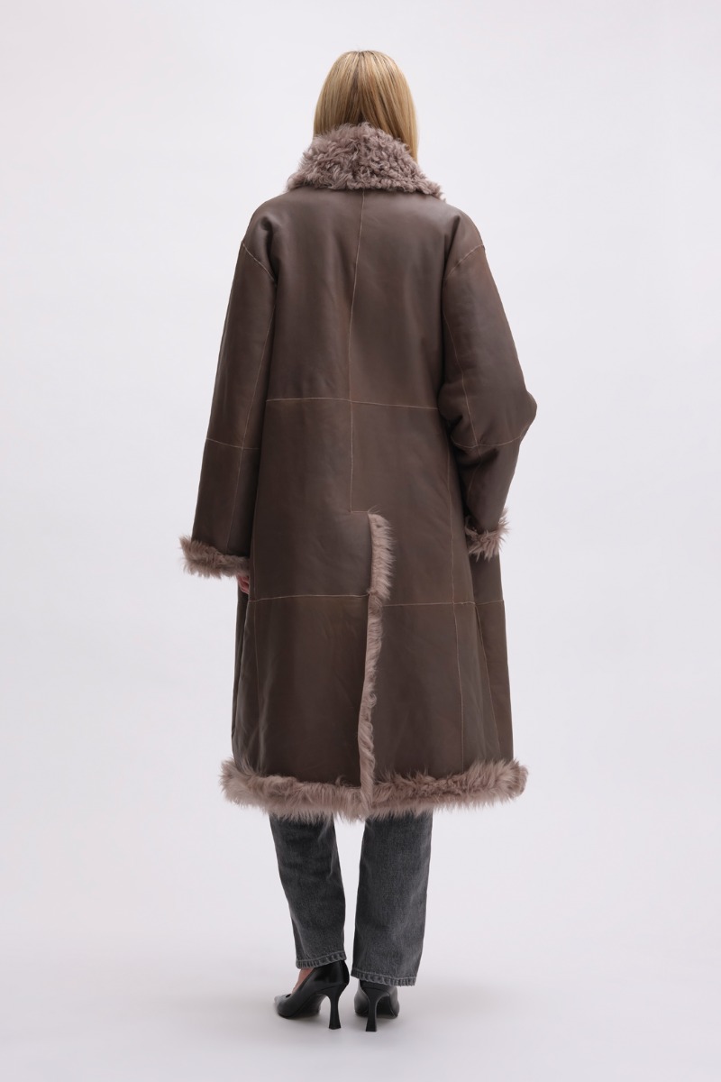 remain Birger Christensen Long Hair Shearling Coat Brown